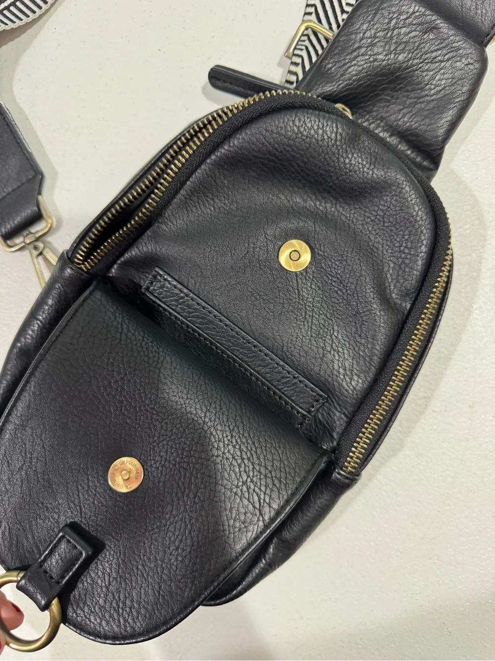 Urban Originals Black Sling Crossbody with Chevron Strap